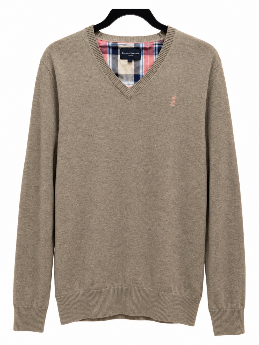 Bruun & Stengade Copenhagen Men's V-Neck Cotton Knit Sweater Grey Large